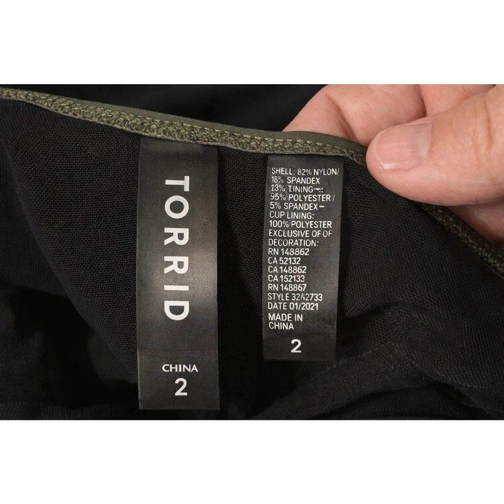 Torrid One Piece Swimsuit Size 2 Olive Green Ruched Mesh V Neck Plus - Picture 4 of 7